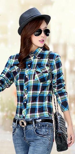 Clothing A10 / M (US 8-10) Women Autumn Winter Warm Blouses Tops Blusa Camisa Femininas Cotton Long-sleeve Thick Velvet Plaid Shirt Flannel Shirts Plus XXL (US 8-16)