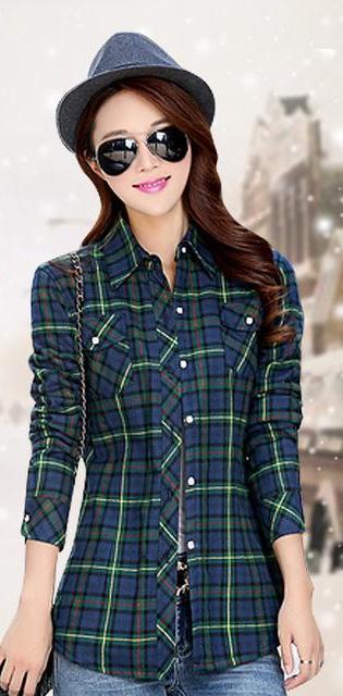 Clothing A2 / M (US 8-10) Women Autumn Winter Warm Blouses Tops Blusa Camisa Femininas Cotton Long-sleeve Thick Velvet Plaid Shirt Flannel Shirts Plus XXL (US 8-16)