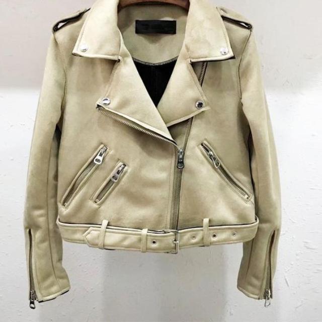 Clothing Beige / S (US 4-6) Women autumn winter  Motorcycle Suede coat jacket, black khaki gray (US 4-14)