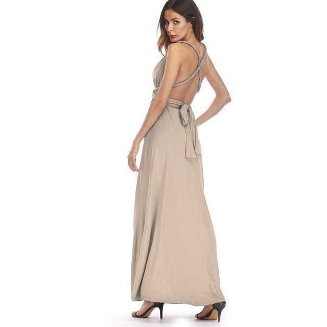 Clothing Beige / S (US 8-10) Plus Size - Infinity Convertible Wonder Dress,  20 Colors Summer Maxi Party Dresses Multiway Swing Dress  Wrap Dress (US 8 - 18 W)