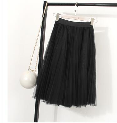 clothing Black Fits 22" - 41" wasit - Three Layers, Tulle Elastic High waist Midi Skirt