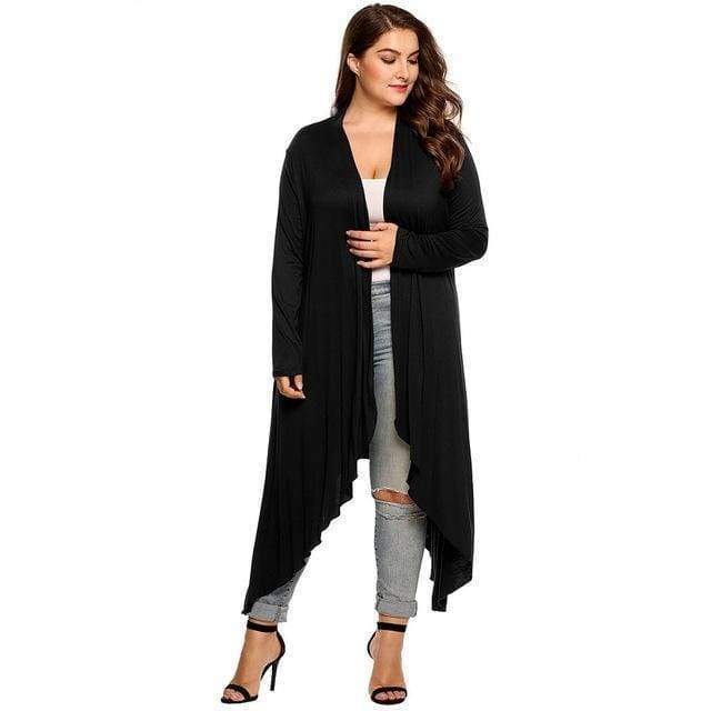 Clothing Black / L (US 10-12) Plus Size - Women Cardigan Long Jacket,  Large Sweater, Big Oversized L-5XL (US 10-34)