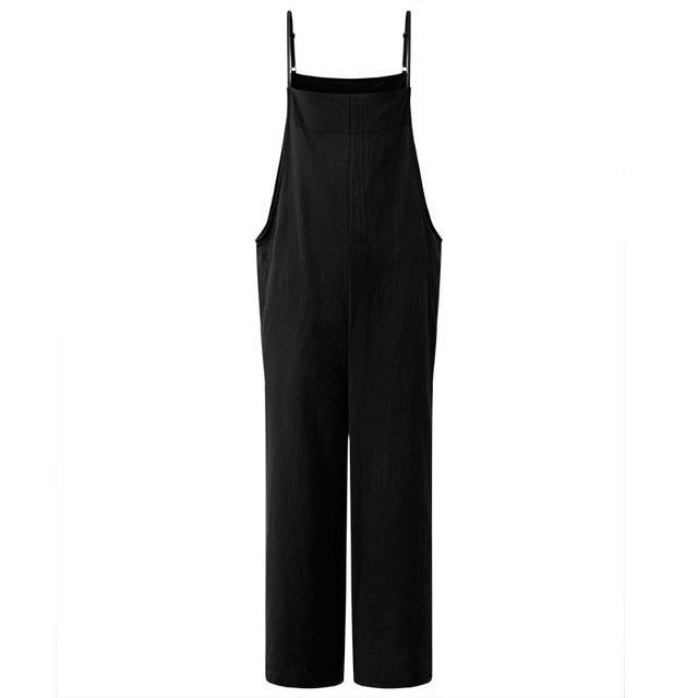 Clothing Black / L (US 16W-18W) Summer ZANZEA Women Cotton Linen Wide Leg Romper Casual Strappy Sleeveless Loose Long Jumpsuit Dungaree Party Overalls (US 16W-28W)