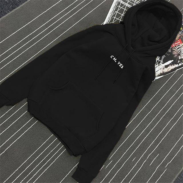 Clothing Black / M (US 12-14) Fsdhion Autumn Winter Fleece Oh Yes Letter Harajuku Print Pullover Thick Loose Women Hoodies Sweatshirts Female Casual Coat (US 12-18W)