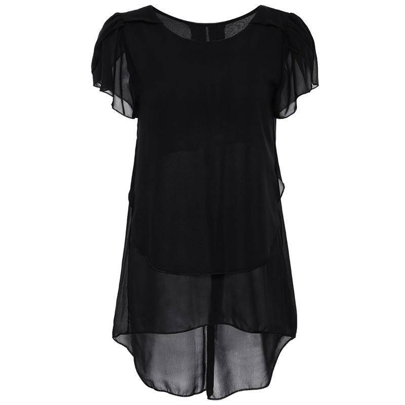 Clothing Black / M (US 8-10) Plus Size - Womens Short Sleeve Chiffon Blouse Peplum Summer Tops Ladies Long Office Shirts Plus Size Ruffle Blouse Femme (US 8-20W)