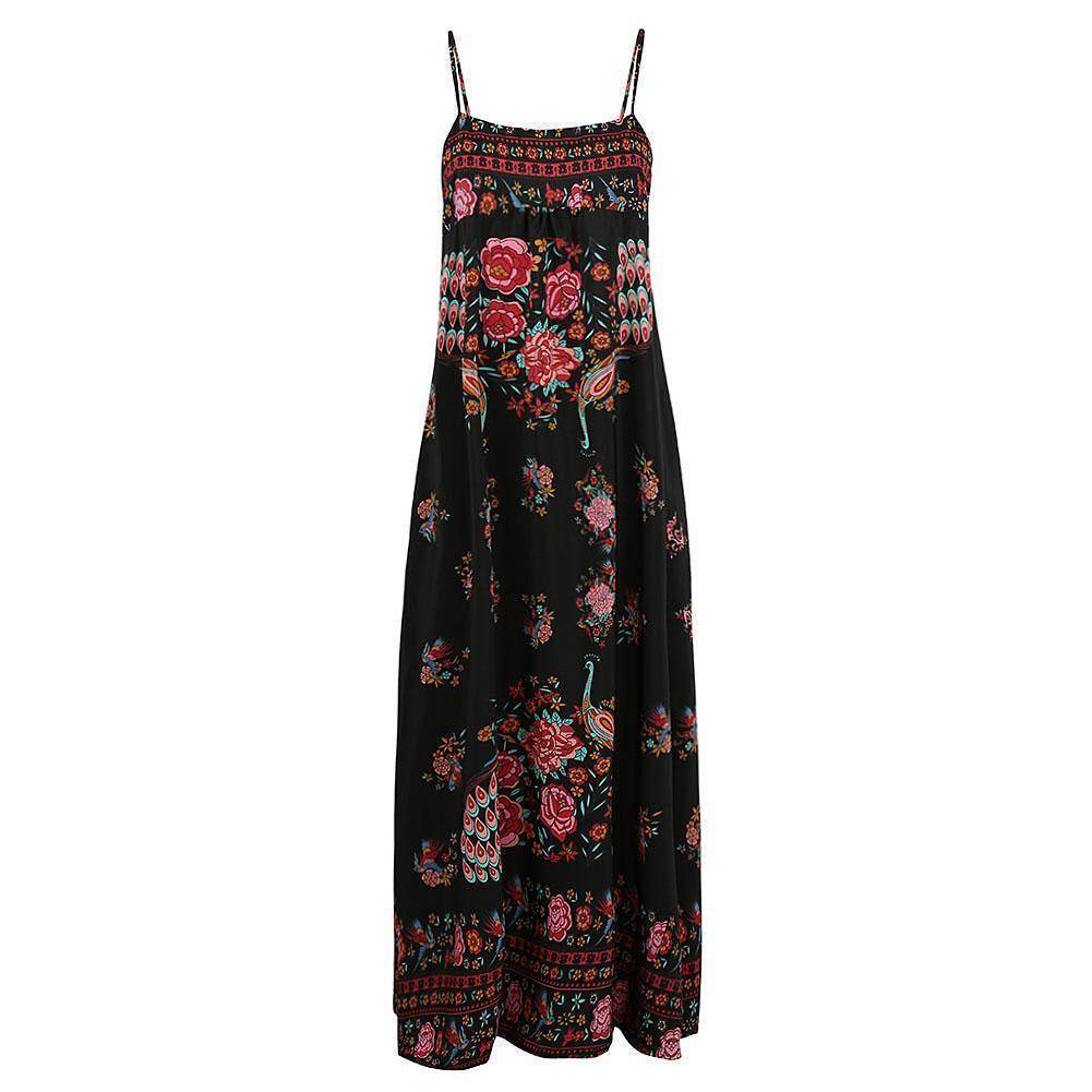 Clothing Black / S (US 10-12) Boho Floral Maxi Dress Sleeveless Backless Long Summer Dress (US 10-16)