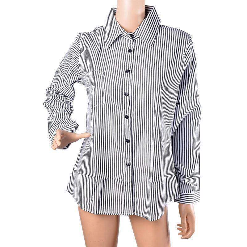 clothing Black / S (US 10-12) Plus Size - Women Striped Long Sleeve Shirt (US 10-20w)