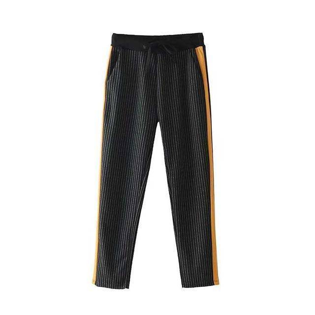 Clothing BLACK / S (US 2-4) Full Length Plaid Striped Check High Waist Loose Harem SweatPants (US 2-8)