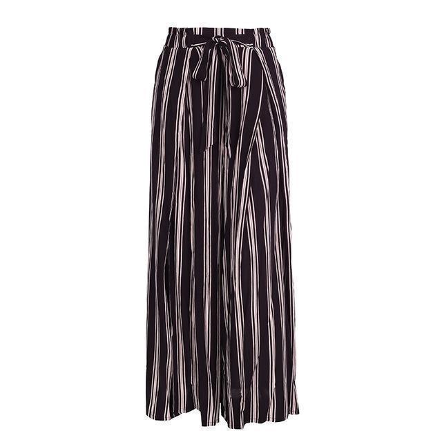 Clothing Black / S (US 2-4) High split stripe  high waist wide leg pants