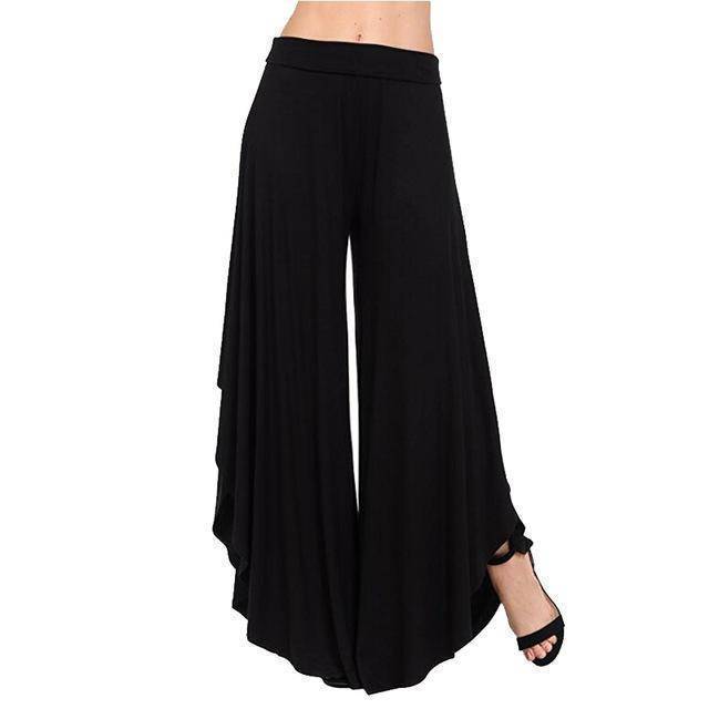 Clothing Black / S (US 2) Wide Leg Skirt Pants elastic stretch loose Trousers (US 2-14)