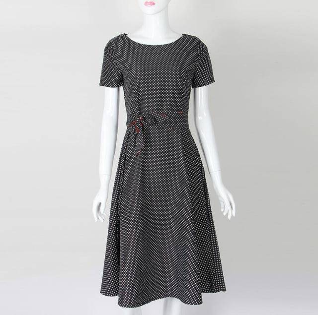 Clothing Black / S (US 4-6) Summer Polka Dot  Short Sleeve Vintage Dress  (US 4-16)