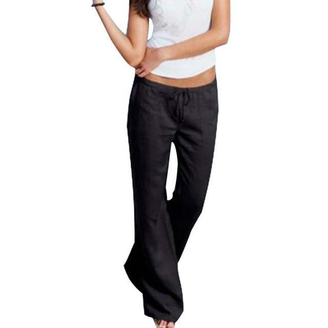 Clothing black / S (US 6-8) Plus Size - Wide Leg Line Pants Casual Loose Trousers Bottom (US 6-16 / S-5XL)