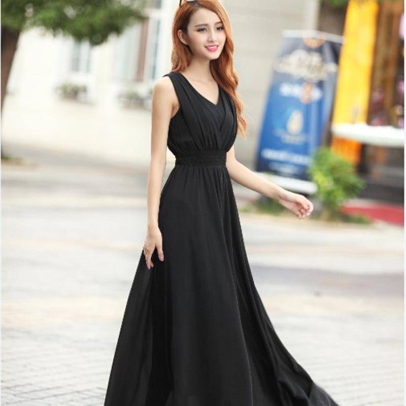 Clothing Black / S (US 6) Bohemian Dress Slim Sleeveless Beach V-Neck 6 Color Cute Style (US 6-12)