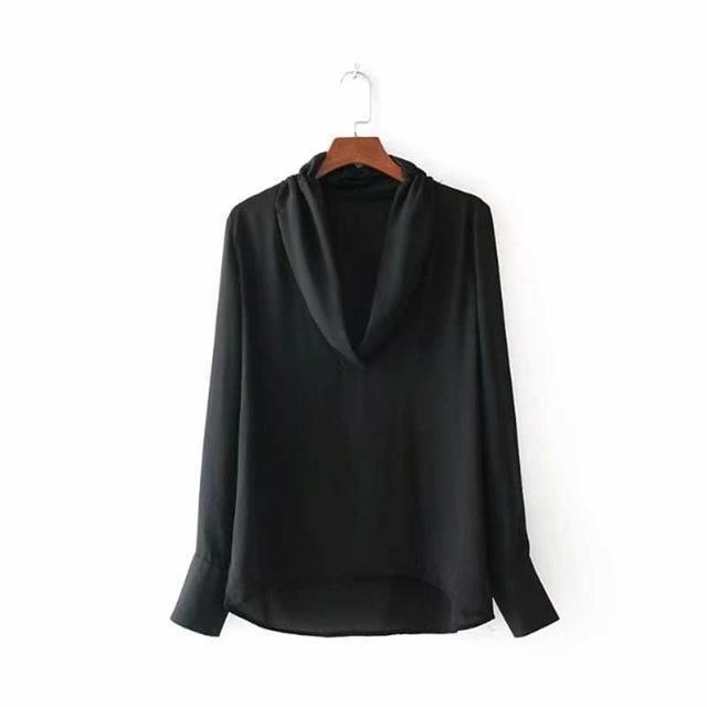 Clothing BLACK / S (US 8-10) Spring Women Sweet Blouse Long Sleeve Solid V Neck Blouse Fashion Casual Female Blouse Women Tops (US 8-14)