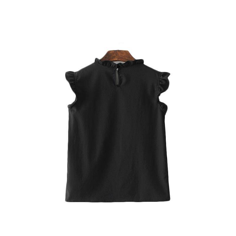 Clothing Black Sweet ruffles floral embroidery sleeveless shirts