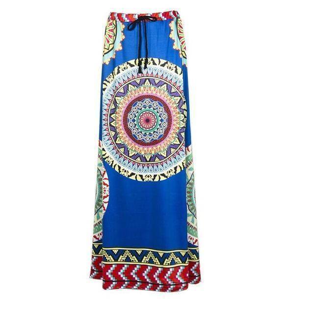 clothing blue Fits 25 - 45" waist, African, Boho Print Beach Maxi High Waist Skirts