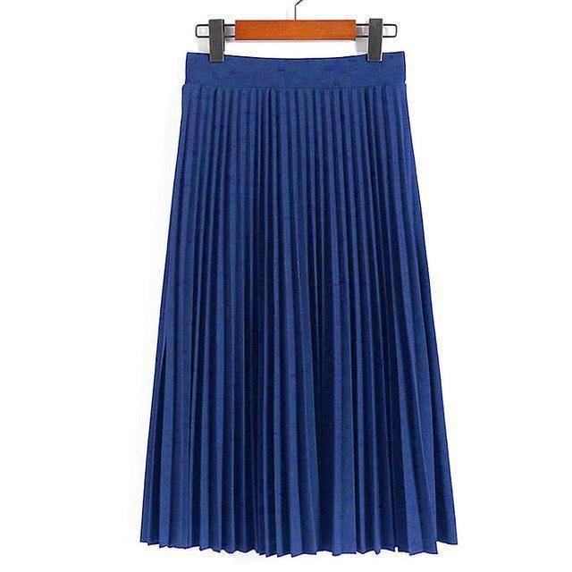 clothing blue Fits Waist 25'-35", 10 Matte Colors, Breathable, High Waist Pleated Ankle Length Chiffon Skirt