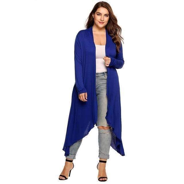 Clothing Blue / L (US 10-12) Plus Size - Women Cardigan Long Jacket,  Large Sweater, Big Oversized L-5XL (US 10-34)