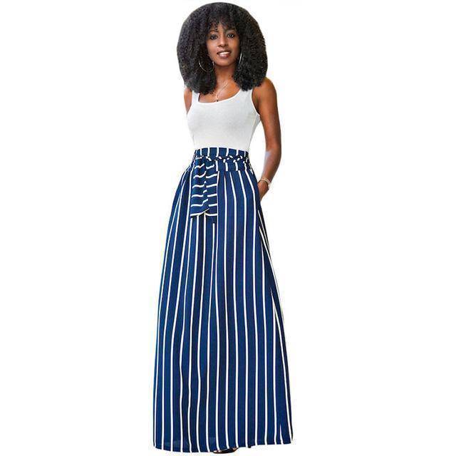 clothing Blue / S S- XL, Make yourself Look Taller and Slimmer!  Long Vertical striped Boho Skirt with side pockets