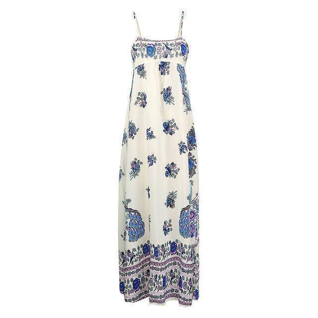 Clothing Blue / S (US 10-12) Boho Floral Maxi Dress Sleeveless Backless Long Summer Dress (US 10-16)