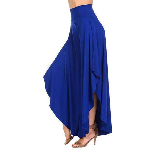 Clothing Blue / S (US 2) Wide Leg Skirt Pants elastic stretch loose Trousers (US 2-14)
