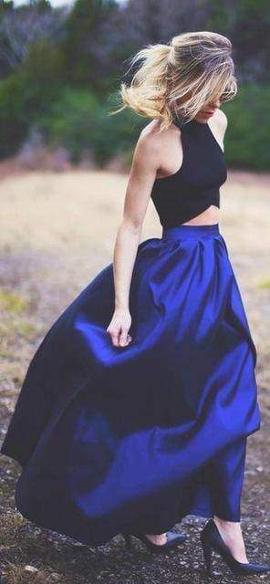 Clothing Blue / S (US 4-6) Plus Size - Maxi Long Skirt Floor Length High Waisted Skirts 115 cm (US 4-18W)