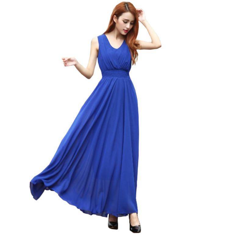 Clothing Blue / S (US 6) Bohemian Dress Slim Sleeveless Beach V-Neck 6 Color Cute Style (US 6-12)