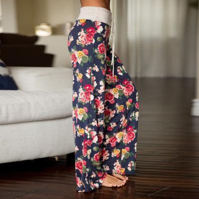 Women Floral Drawstring Pants Loose High Waist Trousers Casual
