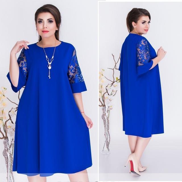 www. - Plus Size - Women Clothing Summer Dress Blue A-line Loose Women  Dress Lace Casual