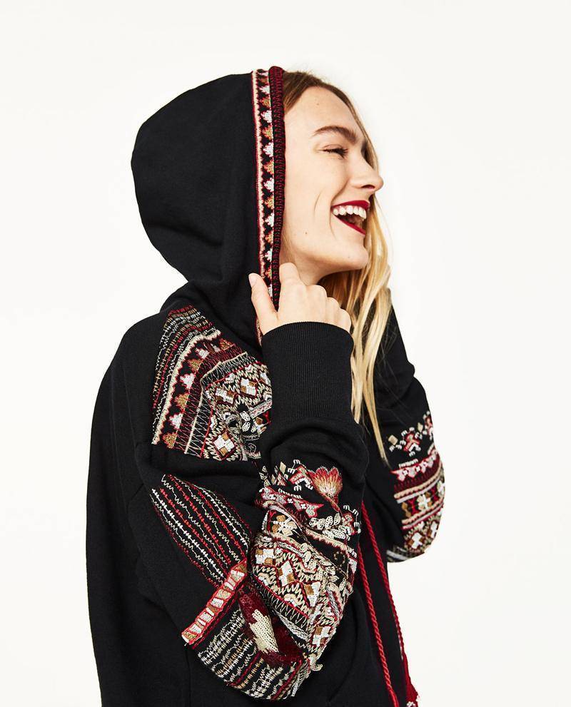 clothing Bohemian Floral Embroidery Hoodie S-L