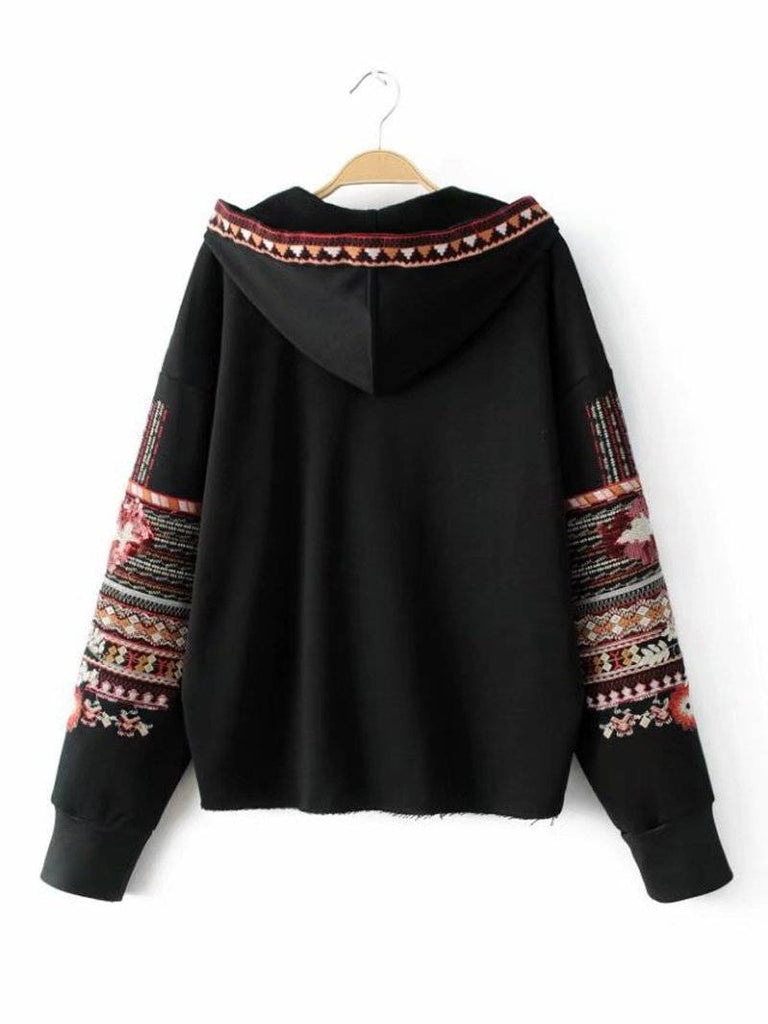 clothing Bohemian Floral Embroidery Hoodie S-L
