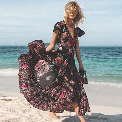 www.Nuroco.com - Summer V Neck Vintage Boho Long Maxi Floral Chiffon Dress (US 8-16) www.Nuroco.com - Summer V Neck Vintage Boho Long Maxi Floral Chiffon Dress (US 8-16)