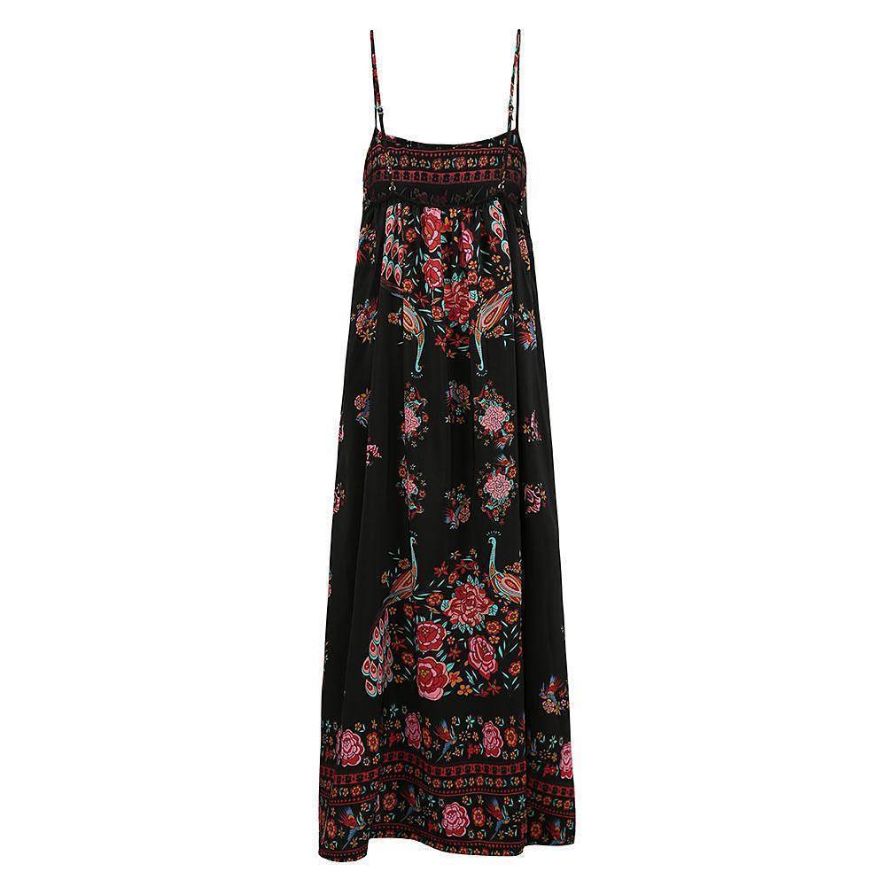 Clothing Boho Floral Maxi Dress Sleeveless Backless Long Summer Dress (US 10-16)