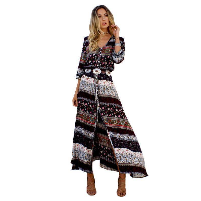 Clothing Boho Maxi long Dress sexy bohemian gypsy print style (US 10-16w)