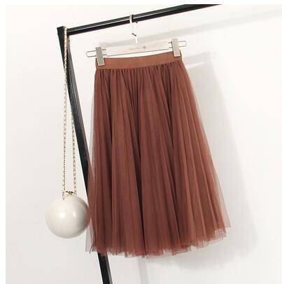 clothing Brown Fits 22" - 41" wasit - Three Layers, Tulle Elastic High waist Midi Skirt