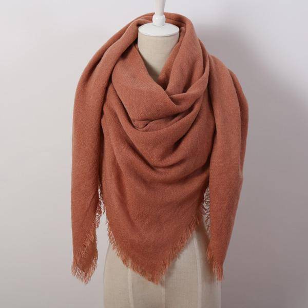 clothing brown Oversize Solid Color Winter Square Scarf, XL Women Blankets,  Luxury Shawl 140cm x 140cm