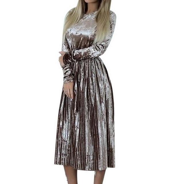 Clothing Brown / S (US 8-10) Plus Size - Vintage Velvet Winter  Dress, with Waist slimming design, Knee Length Dresses  (US 8-16)