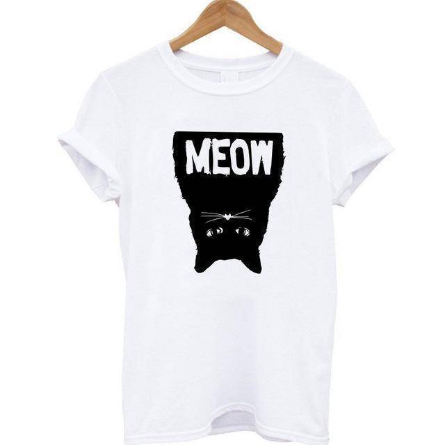 100% Cotton Meow Print Women Cat T shirt