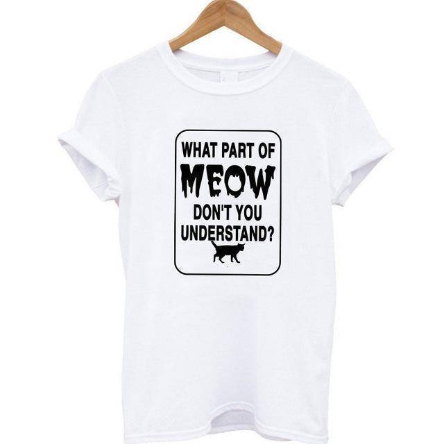 100% Cotton Meow Print Women Cat T shirt
