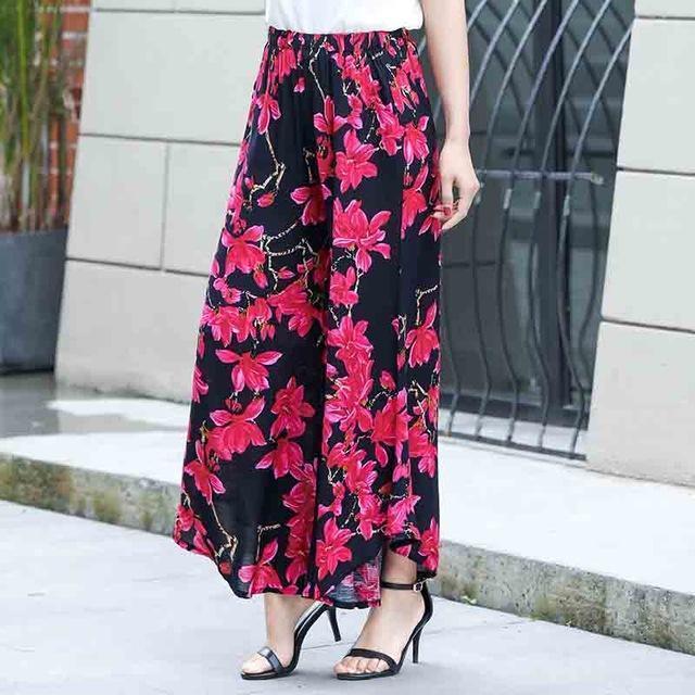 Plus Size - Summer runway casual harem flare high waist loose floral Wide  leg pants women clothing print Vintage trousers plus size (US 14-20W)