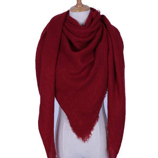 clothing Crimson Oversize Solid Color Winter Square Scarf, XL Women Blankets,  Luxury Shawl 140cm x 140cm