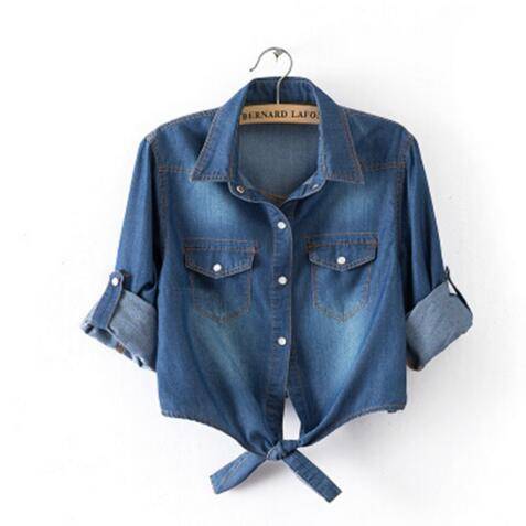 Clothing Dark blue / S (US 2-4) Cropped sleeves Denim Shirts (US 6-16)