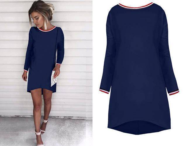 Clothing Dark Blue / S (US 4 ) Plus Size - Long Sleeves Shirt / Mini Dresses (US 4-16)