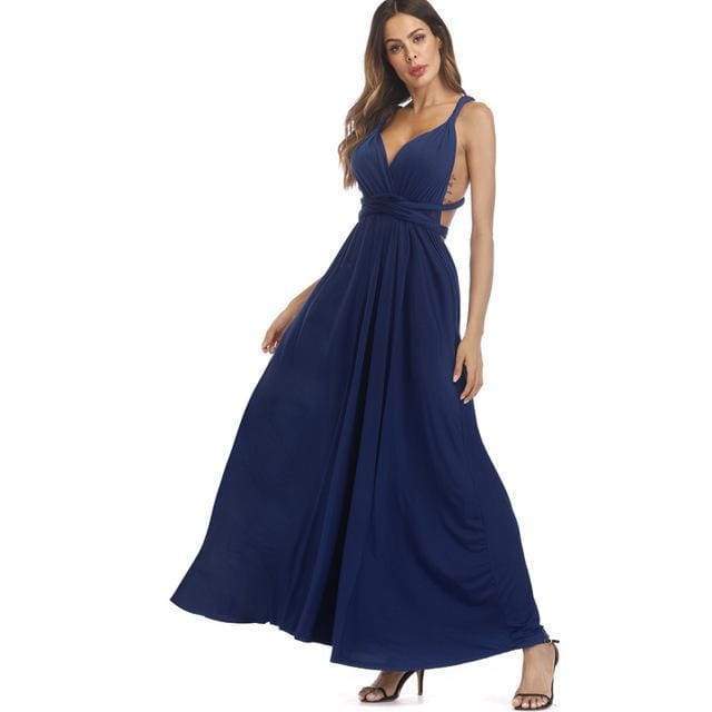 Clothing Dark Blue / S (US 8-10) Plus Size - Infinity Convertible Wonder Dress,  20 Colors Summer Maxi Party Dresses Multiway Swing Dress  Wrap Dress (US 8 - 18 W)