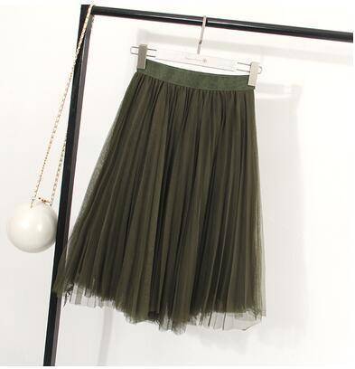 clothing dark green Fits 22" - 41" wasit - Three Layers, Tulle Elastic High waist Midi Skirt