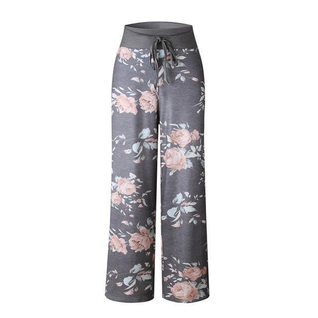 Clothing Dark Grey / S (US 2-4) Loose Print Pink Flower Floral Harem Pants Capri Bottoms Sweatpants High Waist Female Pants Women Summer Wide Leg Trousers (US 2-14)