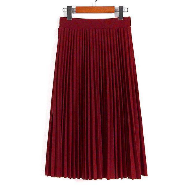 clothing Dark Red Fits Waist 25'-35", 10 Matte Colors, Breathable, High Waist Pleated Ankle Length Chiffon Skirt