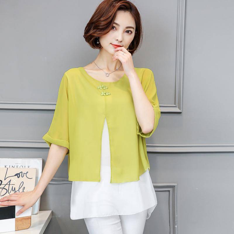 Clothing Dark Yellow / M (US 4-6) Spliced Women Blouse Shirt Casual Blusas Spring Summer Blouse Batwing Sleeve Loose O-neck Top Tee Plus Size (US 4-16)