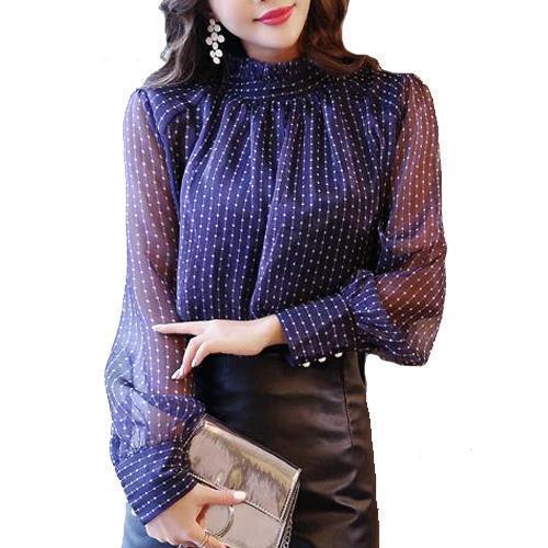 Buy Elegant Chiffon Blouse New Spring Women Tops All-Match Casual Office  Lady Shirt Korean Fashion Clothing Blue L Online at desertcartBolivia