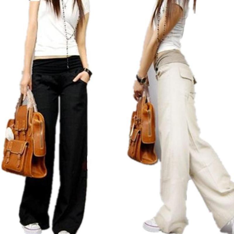 Clothing Elastic waist women  Linen pants, wide leg pants casual pants top straight pants loose trousers ( Up to 31" waist)